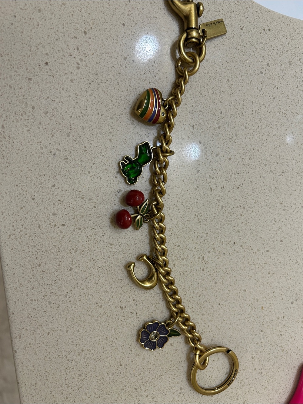 Coach Gold-Tone Charm Bag chain with Red, Green, Purple Enamel Accents - Picture 1 of 10